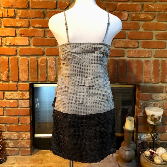 Vintage Black Gray Spaghetti Strap Ruffle Layered Cocktail Holiday Party… - Picture 6 of 8